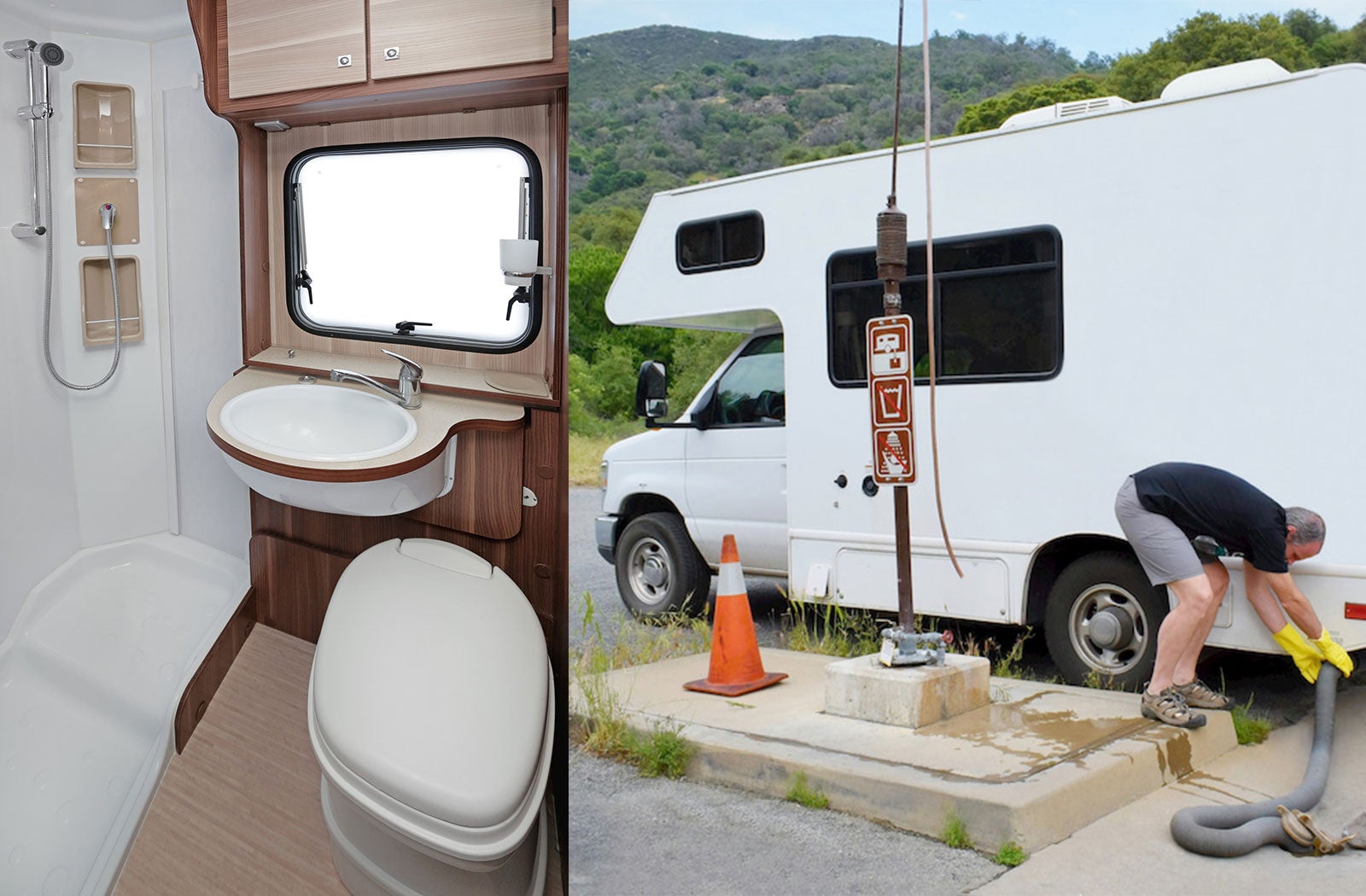 Portable RV/camper toilet and holding tank setup in Waukesha, Wisconsin