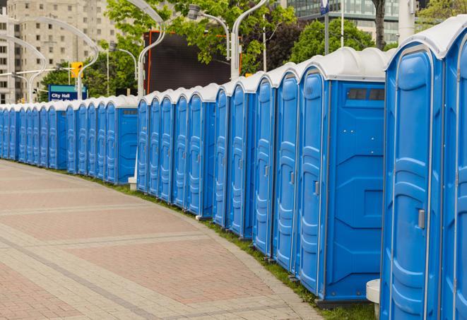 Seasonal porta potty units set up at a Waukesha, Wisconsin venue